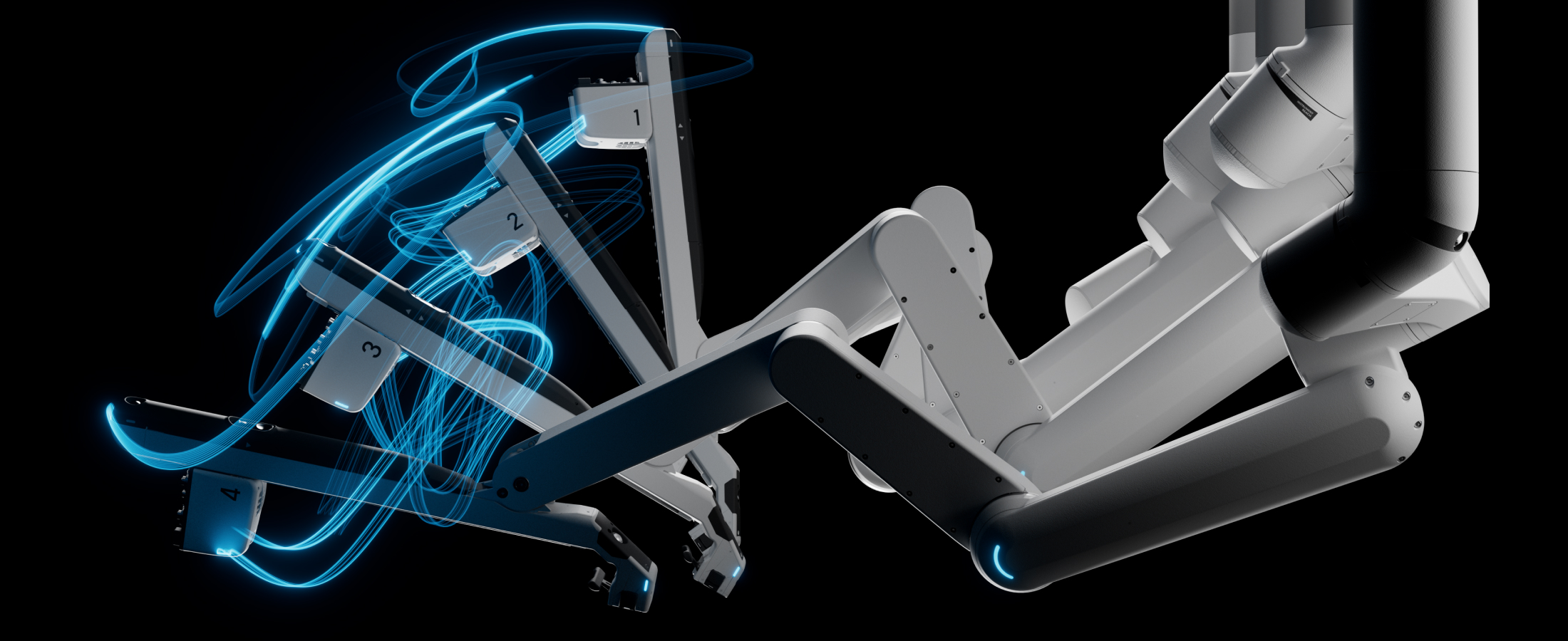 Da Vinci system arms encircled by blue graphic bands