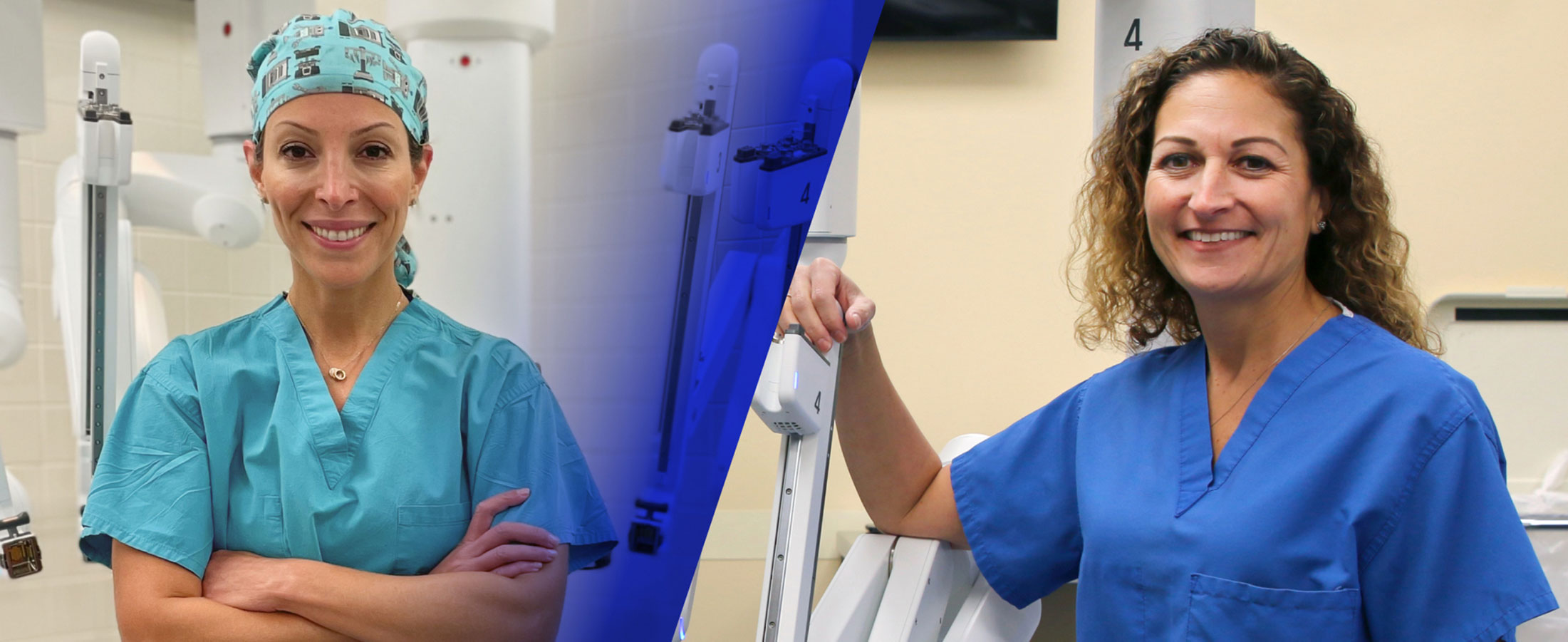 Surgeons Laila Rashidi and Andrea Pakula with da Vinci systems in the OR