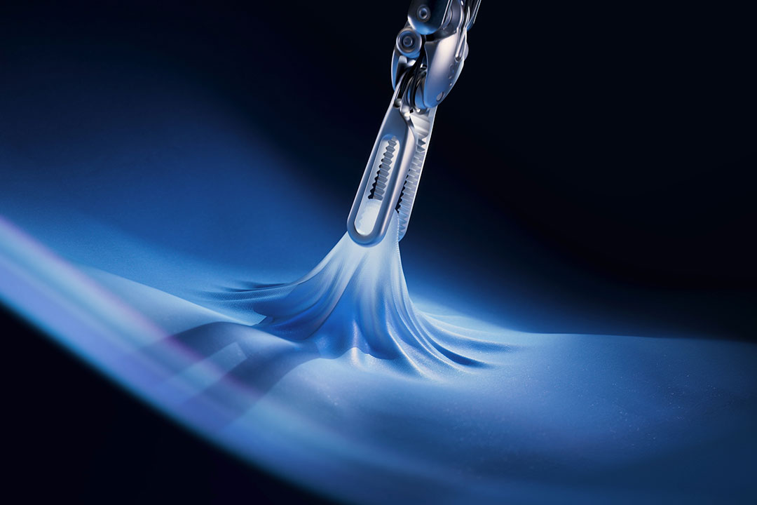 Graphic depicting Force Feedback instrument grasping tissue.