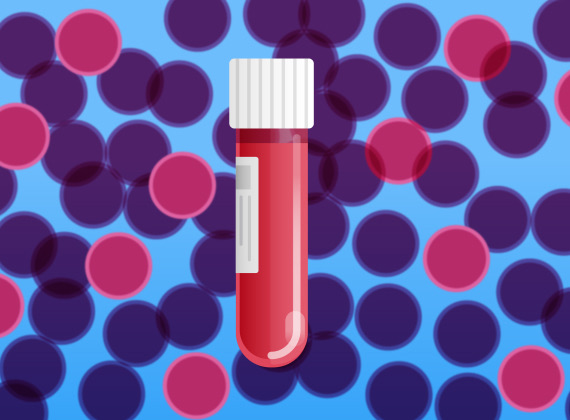 Illustration of a blood vial and blood cells