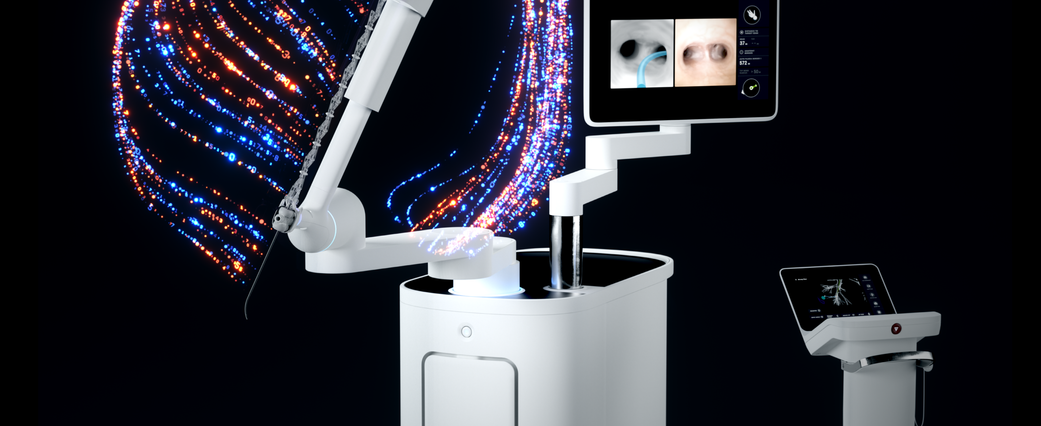Ion endoscopic device shown with surrounding data band graphics