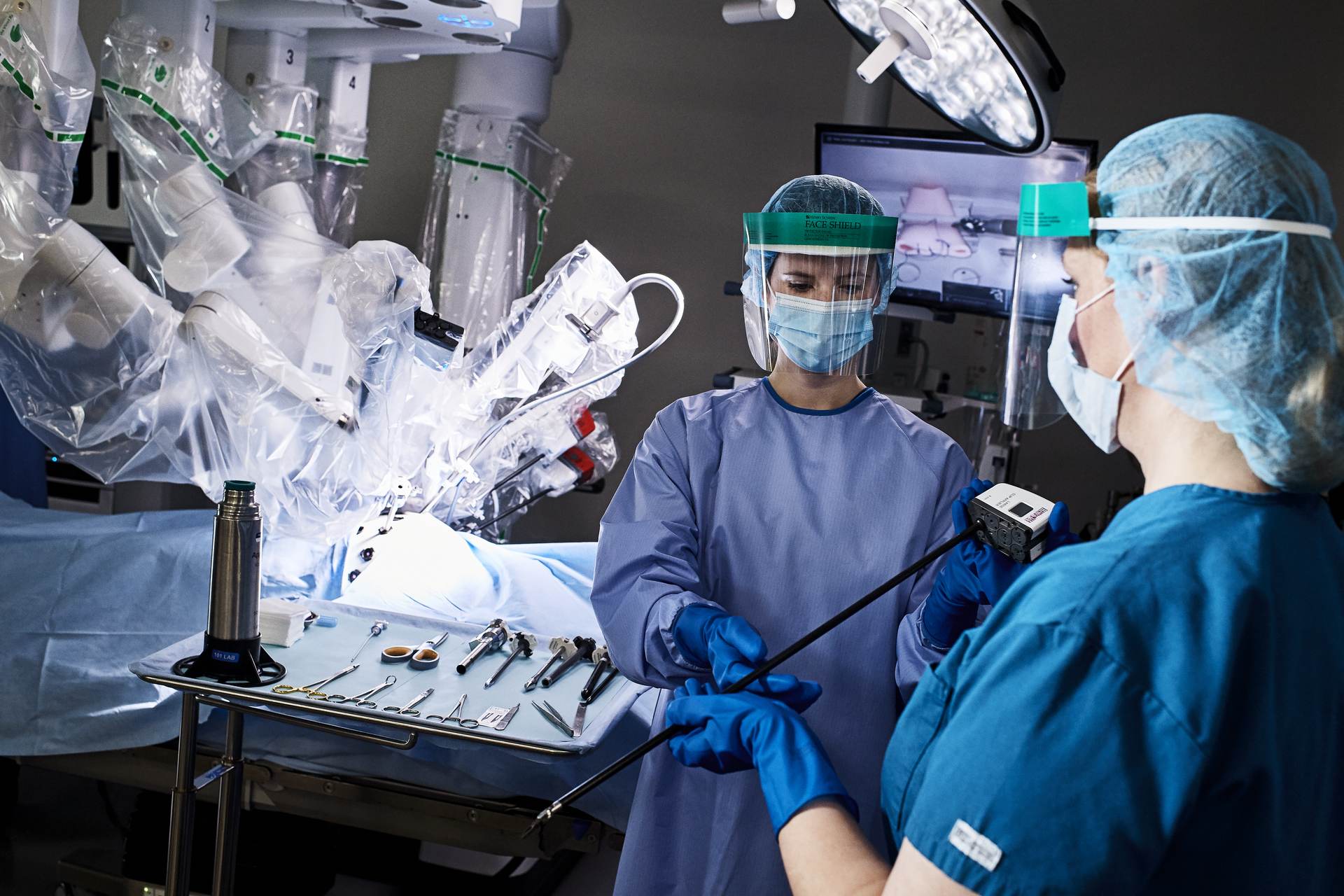 Perioperative team setting up OR